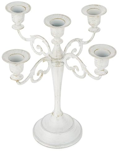 Sziqiqi Candelabro Portacandele a 5 Bracci, Portacandele Retrò Bianca Candeliere per Centrotavola Matrimonio Eventi Festa Anniversario Compleanno Nozze Natale
