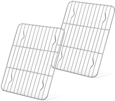 Joyfair Set di 2 griglie per il raffreddamento, in acciaio inox, piccole griglie, rettangolari, per la cottura, grigliate, sane e durevoli, lavabili in forno e lavastoviglie – 24,8 x 19 cm