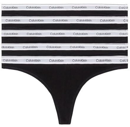 Calvin Klein Women's 5 Pack Thong Low-Rise 000Qd5221E, Black (Black/Black/Black/Black/Black), S