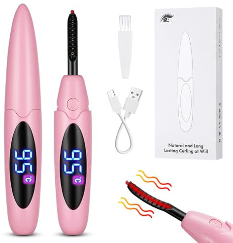 LOPHE Heated Eyelash Curler, Electric Rechargeable 3 Gear Temperature Control Eyelash Curler with LED Display and Silicone Pad for Girls and Women
