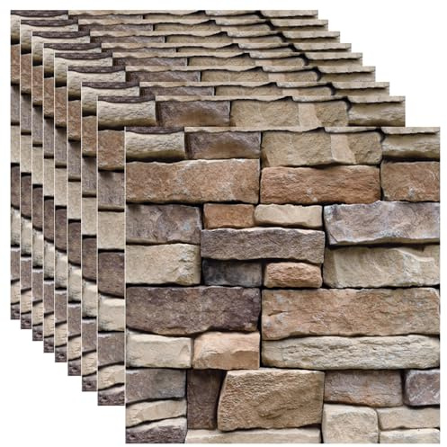 3D Wall Panels Self Adhesive 10PCS PVC Wallpaper for Interior Wall 30x30cm (Rock)