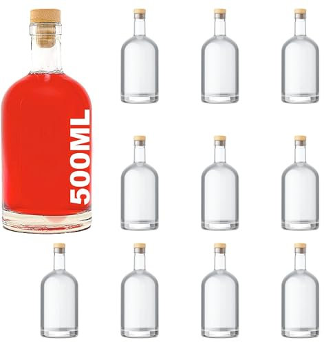 casavetro Nocturne-HGK Lot de 10 bouteilles en verre de 500 ml 0,5 l pour eau-de-vie, jus