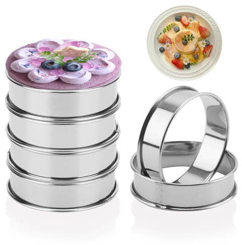 Xiciki 6 PCS Crumpet Rings, Non-Stick Stainless Steel Cooking Rings, Egg Rings for Frying, Pancake Mould, Double Rolled Baking Rings for Baking Cookie Desserts, Crumpets, Pancake,Eggs (8cm)
