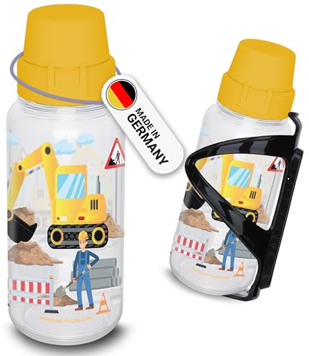 Fahrradflasche Kinder mit Halterung - Bagger - Trinkflasche Fahrrad, Flaschenhalter Fahrrad, Fahrrad Trinkflasche, Getränkehalter Fahrrad, Fahrrad Flaschenhalter, Trinkflaschenhalter Fahrrad