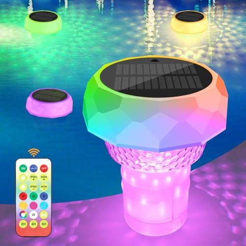 ZWOOS Dispensador Cloro Piscina, Luz Piscina con Dosificador Flotante (Vacío), Dosificador Cloro Piscina con Luz Solar LED, Flotador Cloro Piscina para Piscinas de Interior y Exterior SPA