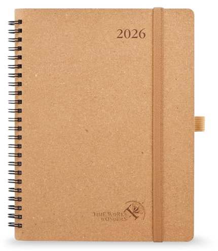 POPRUN Kalender 2026 Spiral Veckoplanerare 22 x 16,5 cm, Hårt Omslag, Papper Tillverkat av Förnybara Material med Månadsetiketter, 100 GSM Tjockt Papper, Ljusbrun