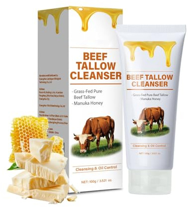 Rindertalg-Gesichtsreiniger, natürliches Rindertalg für die Haut, sanfter Talg, Honig, Gesichtsreinigung, beruhigende und feuchtigkeitsspendende Hautpflege, ölkontrollierte Porenreinigungswäsche für