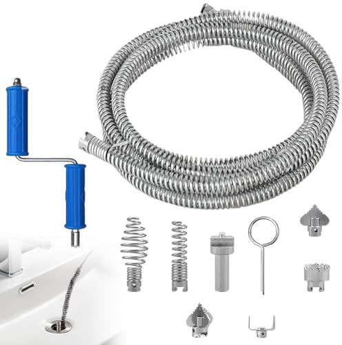 Pipe Cleaning Spiral 5 m x 12 mm Spiral Drain Pipe Cleaning with 6 Cutting Heads Drain Spiral Drain Cleaner Spiral Mechanical Pipe Cleaning Drain Spiral for Clogged Pipes Kitchen Bathroom Toilet