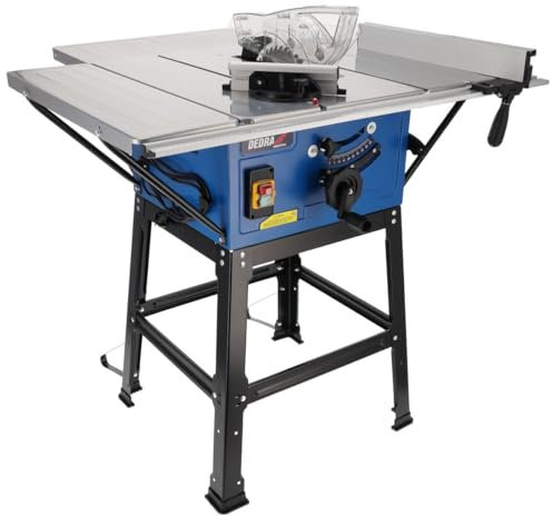 Dedra DED7754T3 Sierra de mesa para madera, cepilladora, sierra circular 2000 W, hoja de sierra de 254 mm, con tres discos incluidos, 4800 rpm, grosor máximo de corte 87 mm, sierra circular de mesa