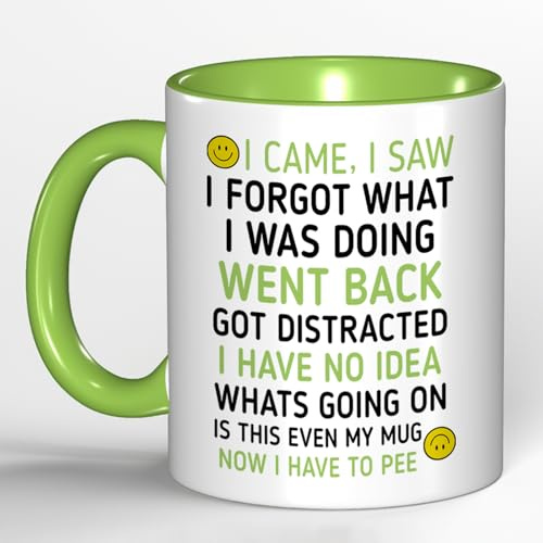 Funny 'I Came, I Saw, I Forgot' Coffee Mug – Humorous Gift for Men & Women, Perfect for Birthday Gifts, Christmas Presents & Office White Elephant (Green)