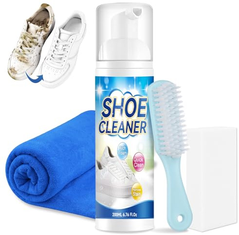 Auensten Kit Pulizia Scarpe, 200ml Pulizia Scarpe Scamosciate con Spazzola, Pulisci Scarpe per Sneakers, Pelle, Tela e Maglia, Detergente Professionale per Rimuovere Macchie