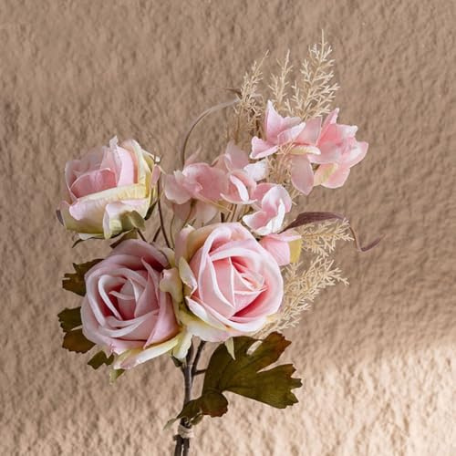 Feeshoppher Konstgjorda rosbuketter med lågt underhåll, tygblommor, realistiskt utseende för heminredning, tidlös elegans för vardagsrum, matbord, sovrum, bröllopsfest och kontor (rosa)