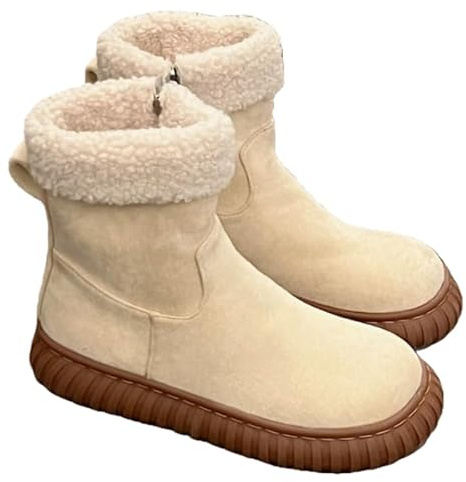QIXUJAK Bottines d'équitation élégantes pour femmes Chelsea Mélange de cuir et de daim avec doublure en peluche et tige en cuir synthétique robuste (Blanc cassé,38)