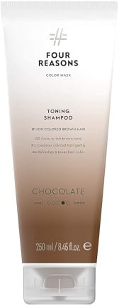 FOUR REASONS Farbmasken-Shampoo Braun – Sulfatfreies Tönungsshampoo für braunes und dunkelbraunes Haar – Farbablagerndes Shampoo Braun, VEGAN, 8,5 oz (Schokolade)