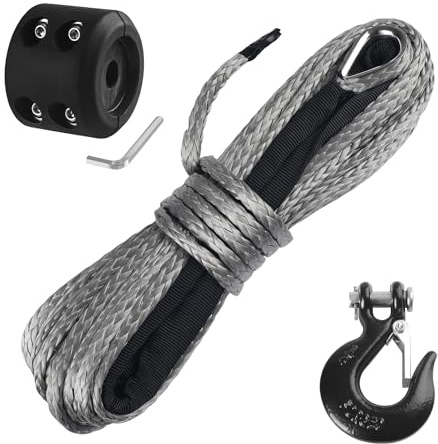 Ucreative 3/16 Inch x 50 Feet Synthetic Winch Rope 8,350LBs Line Cable with Hook and Stopper for ATV UTV (Gray)