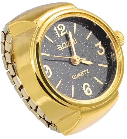 Hemobllo Quarzuhr Fingerringe Retro Digitale Ringuhr Römische Ziffern Zeituhr Dekoration für Männer Frauen Paar (Goldschwarz)