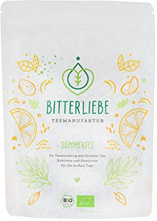 BitterLiebe® Teemanufaktur Sommertee Bio Kräutertee lose 100g mit der Kraft der Bitterstoffe I Bitterkräuter, Grüner Tee, Zitronengras uvm. I ca. 70 Tassen (100g)