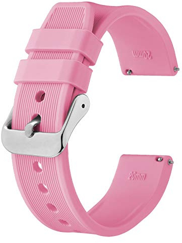 BISONSTRAP Cinturino Orologio in Silicone 20mm, Cinturino di Ricambio in Gomma a Sgancio Rapido per Bracciale Uomo Donna,Rosa/Fibbia Argento