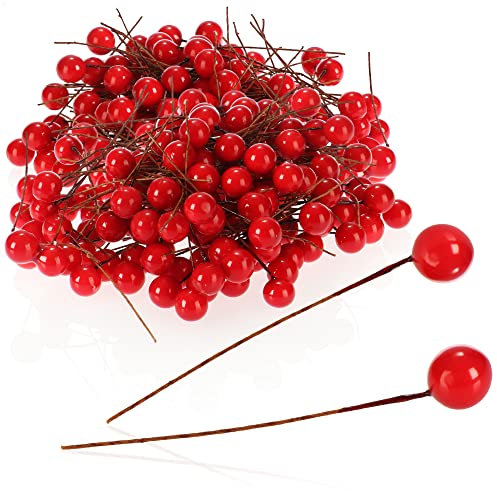 com-four® 300x decorazione a dispersione, rami decorativi con bacche, rami decorativi da spargere come articoli per l'artigianato, abbellire regali e pot-pourris (300 pezzi - bacche rosse)