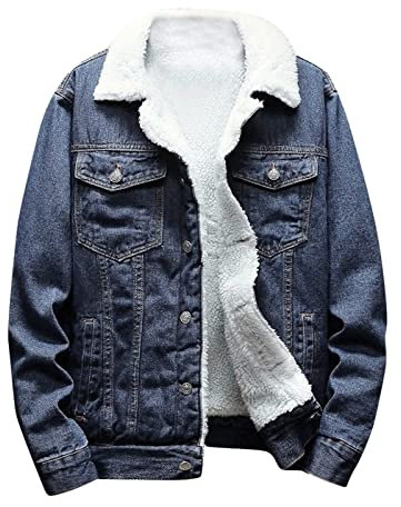 EMATOP Jeansjacke Herren Winter Denim Jacke Warme Gefütterte Cordjacke Mode Revers Jeans Jacken mit Fell Mantel Casual Einfarbig Winterjacke Vintage Cargo Übergangsjacke Winddicht Wintermantel