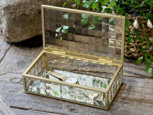 Chic Antique Vintage Aufbewahrungsbox Schmuckkästchen Estelle Musterglas Gold