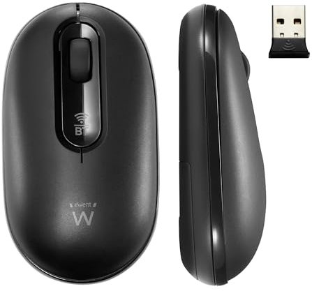Ewent Mouse Wireless Senza Fili Bluetooth, Doppia Connessione Bluetooth 5.0+2.4Ghz, Un Ricevitore Nano USB-A, Mouse Senza Fili per per Notebook, PC, Laptop, Computer, MacBook, Nero