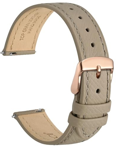 WOCCI 14mm Grace Leather Watch Strap for Ladies, Top Grain Leather, Quick Release Replacement Band with Rose Gold Buckle (Tea)