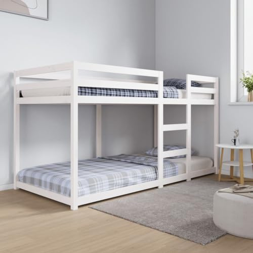 Gecheer Vit våningssäng 90 x 200 cm i massivt furuträ, klassisk sängkant elegant robust sängstomme, plattformssäng, ribbotten, J3206505
