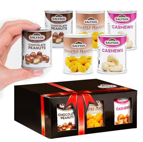 Salysol Snacks Nuts Chocolate Peanuts, Spicy Peanuts, Cashews 6 x 50g Cans - Chocolate Gift Box - Delicious Pure Natural Nuts - Thoughtful Gift Sets for Men and Women