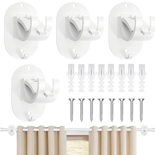 PacuM Soporte Barra Cortina Sin Taladrar Paquete de 4 Soportes para Barra de Cortina Autoadhesivo Soporte para Barra de Cortina para Sala de Estar, Baño, Cocina (Blanco)