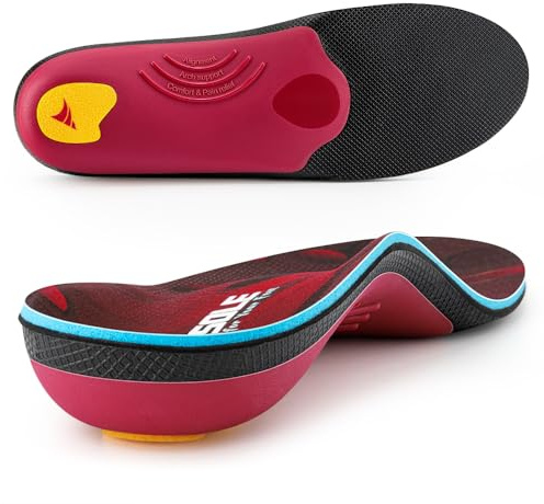 VALSOLE Plantillas ortopédicas para hombres y mujeres, plantillas de soporte para fascitis plantar, pies planos,plantillas para zapatos de trabajo cómodos (Rojo Negro, 43-44 EU 27.8cm)