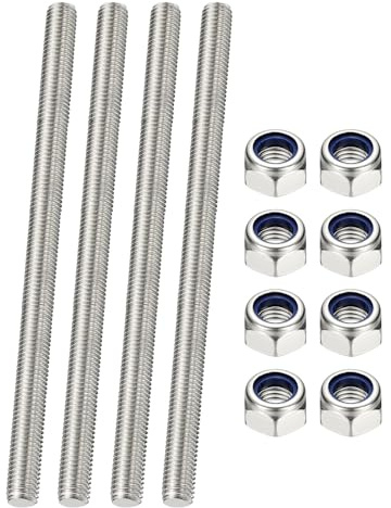 PATIKIL 304 Stainless Steel Fully Threaded Rod with Nuts M10x160mm 4 Pcs | Right Hand Long Thread Bar Studs,for Pipes Clamps Hangers U-Bolts