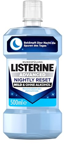 LISTERINE Advanced Nightly Reset milder Geschmack (500 ml), Mundspülung zur Reminalisierung des Zahnschmelzes, bekämpft über Nacht die Spuren des Tages und reinigt tiefenwirksam