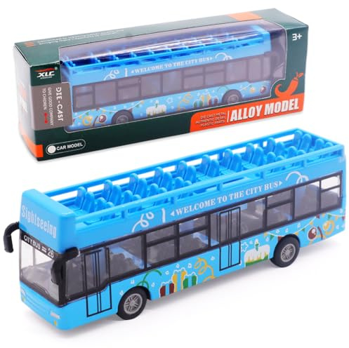 FCXVXCL Autobus Doppeldecker Bus Spielzeugmodell Reibungsbetriebener Bewegung Kinder Model Vehicle Bus Auto Spielzeug Lizenzierte Spielzeugautos für Kinder ab 3 Jahren Blau