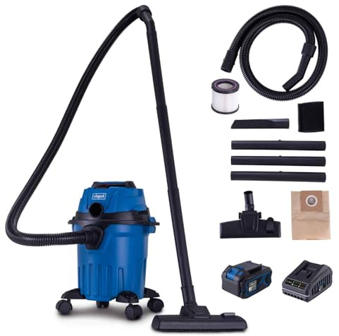 Scheppach Aspirateur Eau et poussière C-NTS15-X - Série 20V IXES - 10 kPa - Volume du réservoir 12L - Tuyau 1,5 m - Aspirateur Eau avec Fonction soufflage - avec Batterie 4Ah + Chargeur Inclus
