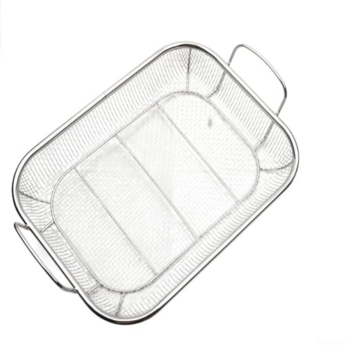 Cesta de parrilla de acero inoxidable con asas dobles, cesta grande de malla para barbacoa para verduras y alimentos fritos, estante de drenaje de cocina al aire libre y colador de aceite, parrilla