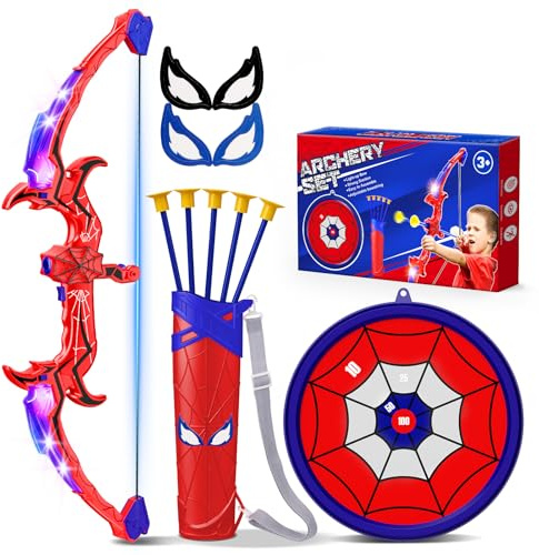 Toyokid giocattoli per 3 4 5 6 7 8 9 10 11 12 anni ragazzi, arco e frecce per bambini con luce LED, giocattolo Spider per esterni per ragazzi dai 9 10 11 12 anni, giochi per esterni per bambini regalo