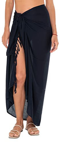 SHU-SHI - Damen Sarong/Pareo für den Strand - zum Tragen über Badeanzügen - Einheitsgröße - Schwarz