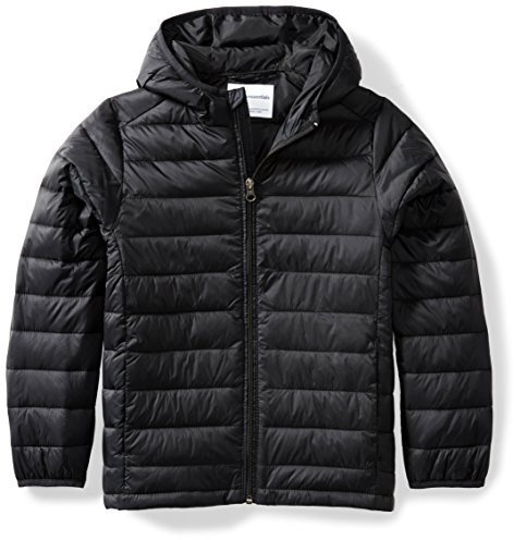 Amazon Essentials Chaqueta Acolchada con Capucha, Plegable, Ligera y Resistente a la Lluvia Niño, Negro, 10 años