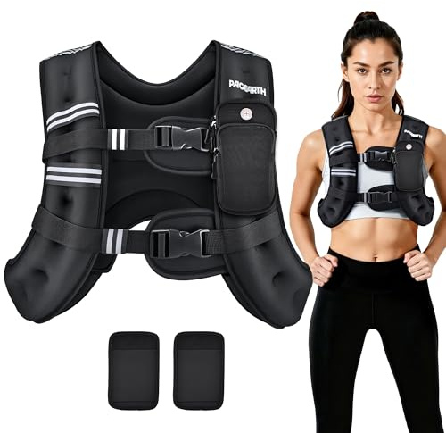 PACEARTH Weighted Vest with Ankle/Wrist Weights 7.3 kg Body Weight Vest with Reflective Stripe, Size-Adjustable Workout Equipment for Strength Training, Walking, Jogging, Running for Men Women
