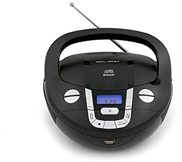 Boombox Radio CD portátil con Bluetooth BSL PCD-31 Negro | con 2W de Potencia RMS | Radio FM y Puerto USB Reproductor mp3 | Display LCD | AUX IN |Salida Auriculares