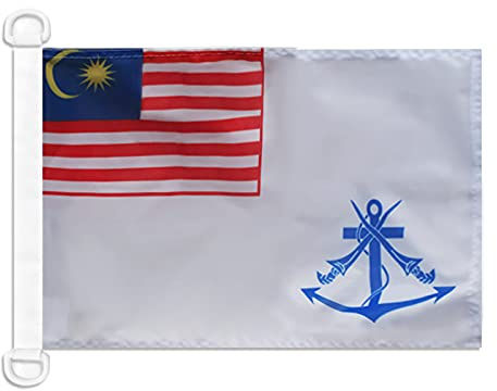 AZ FLAG - Drapeau Pavillon de Guerre Malaisie - 45x30 cm - Pavillon Nautique Militaire Malaisien Spécial Bateau Et Extérieur en Maille Bloquée avec Anneaux Plastiques Intégrés - 30g