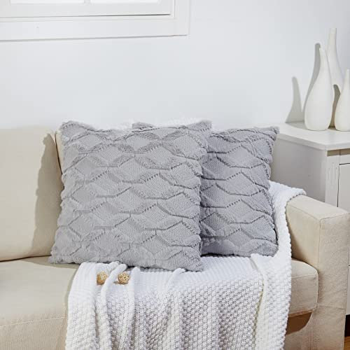 Juliyeh 2er Set Weicher Plüsch Kurze Wolle Kissenbezüge Dekorativ Zierkissenbezüge Deko Flauschig Kissenbezug Fellkissen Couchkissen Kissenhülle für Sofa Wohnzimmer Schlafzimmer 45x45 cm Hellgrau M02