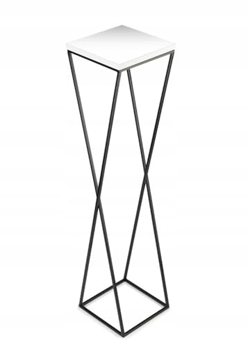 HowHomely Support pour plantes en métal - 70 cm de haut - Tabouret stable et solide avec panneau MDF blanc sur support noir - Support de fleurs pour décoration intérieure