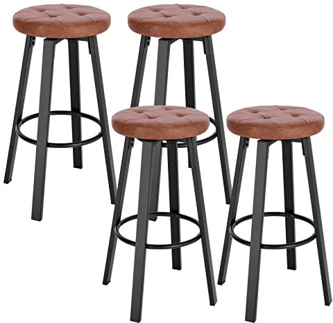 WOLTU Barhocker 4er Set, mit drehbarem Sitz Φ 35,5 cm, gepolsterer Hocker mit Fußstütze, Kunstleder-Bezug, Sitzhocker für Bar Küchen Arbeitszimmer, 120 kg belastbar, Braun, BH330br-4