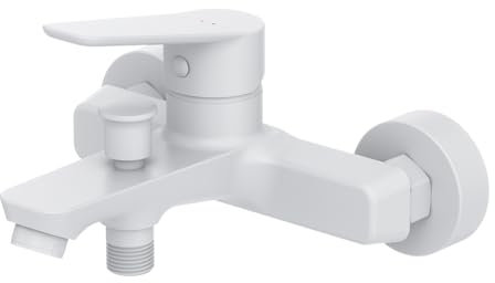 AM.PM Hit Badewannenarmatur Weiß mit Auslauf, Mischbatterie Badewanne, Brausebatterie Wanne, Einhand-Wannenbatterie für Badewanne und Dusche, Badezimmer Armatur, FTA10033