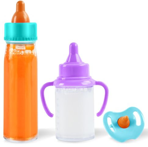 Magische Flasche, 2 Stück Magische Milchfläschchen mit Schnuller, New Born Baby Puppe Zubehör, Trinkflasche Puppenzubehör, Puppenflasche für Babypuppen, Spielpuppen, mit verschwindender Milch (A)
