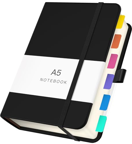 Yarotm Taccuino A5 Quadretti - Quaderno Appunti Pelle PU - 14x21cm Blocco Notes 360 Pagine - 100GSM Taccuino A5 Quadretti - Notebook Quaderno Copertina Rigida per Viaggiatori, Nero