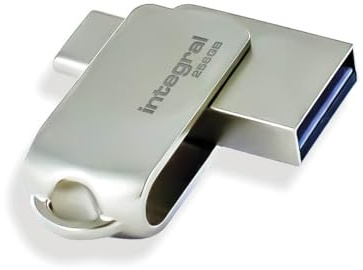 Integral 256GB 360-Dual USB 3.2 Gen 1 Type C & Type A Flash Drive with Solid Metal Casing, Fast Transfer Speeds and Simply Plug & Play