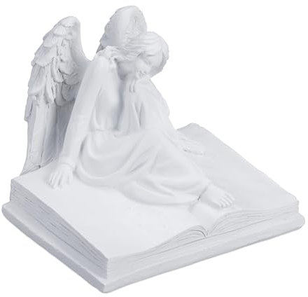 Relaxdays Ángel Tumbas, Resistente Intemperie y Heladas, 15x17,5x15,5cm, Angelito Fúnebre en Libro, Poliresina, Blanco, Polirresina